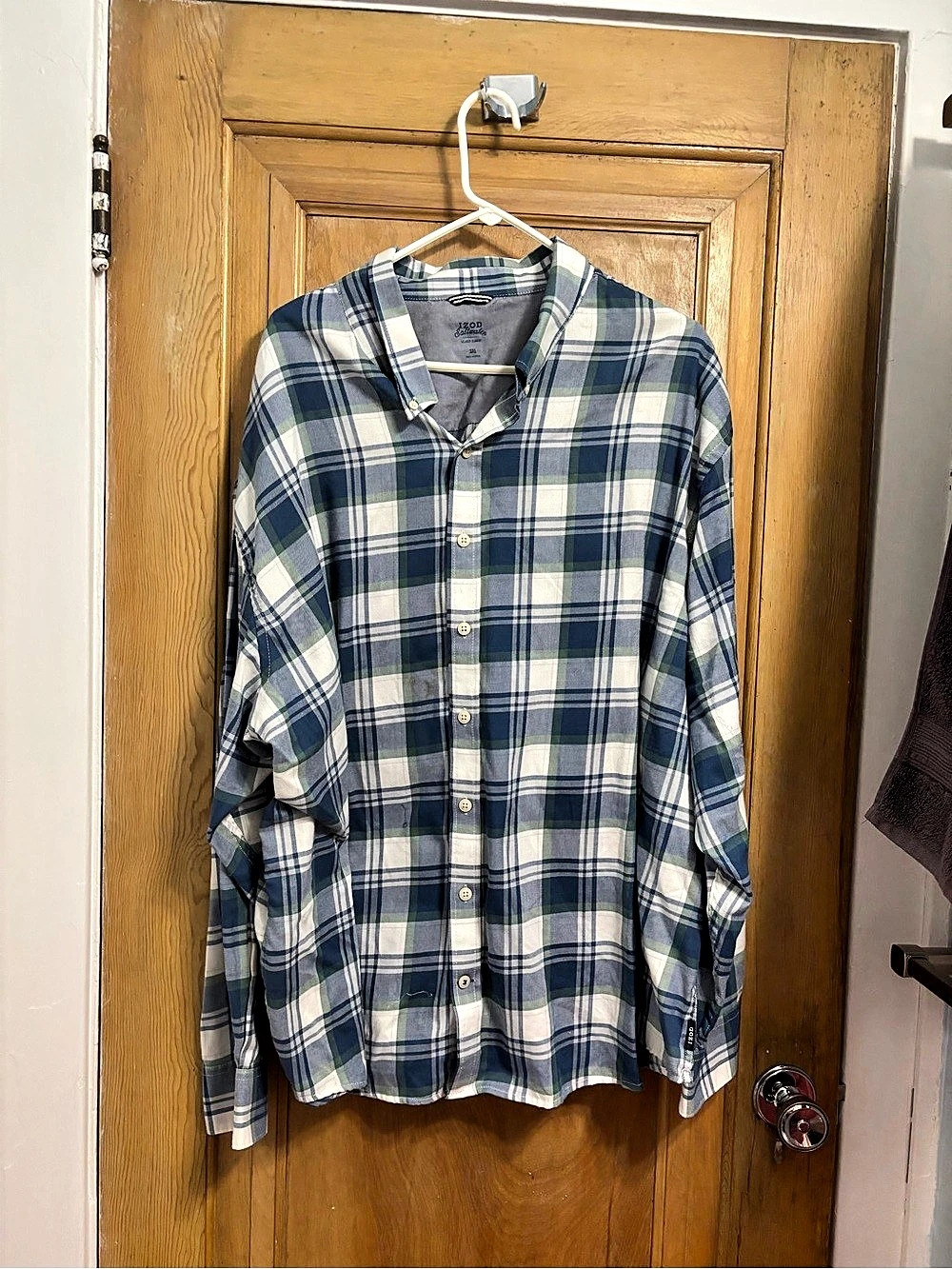 IZOD Women's Plaid Button Down Shirt in Blue & White